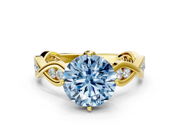 Yellow Gold Round Twisted Engagement Ring Setting for Fancy Blue Center with Accented Crossover Band