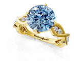 Yellow gold Fancy Blue Round  Solitaire Twist Band with Leaf Prong Setting 2