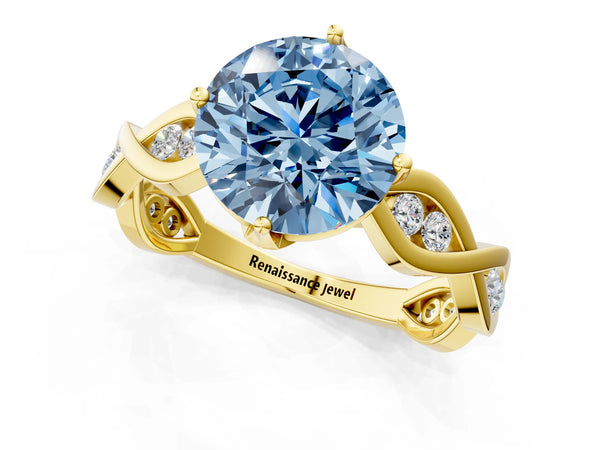Yellow Gold Round Twisted Engagement Ring Setting for Fancy Blue Center with Accented Crossover Band