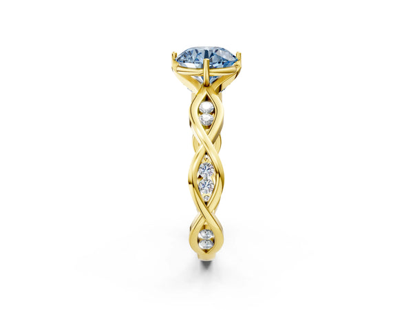 Yellow Gold Round Twisted Engagement Ring Setting for Fancy Blue Center with Accented Crossover Band