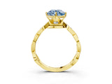 Yellow gold Fancy Blue Round  Solitaire Twist Band with Leaf Prong Setting 4