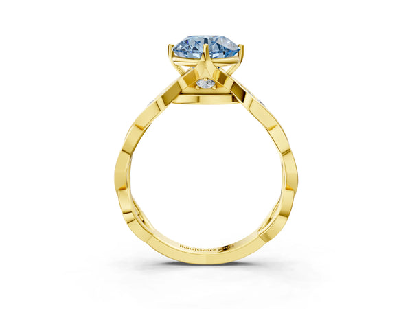 Yellow Gold Round Twisted Engagement Ring Setting for Fancy Blue Center with Accented Crossover Band