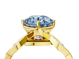 Yellow gold Fancy Blue Round  Solitaire Twist Band with Leaf Prong Setting 5