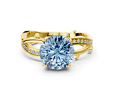 Yellow gold Fancy Blue Round  Solitaire Twist Band with Pavé Accents and Four-Prong Setting_20