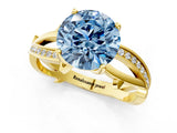 Yellow gold Fancy Blue Round  Solitaire Twist Band with Pavé Accents and Four-Prong Setting_21