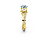 Yellow gold Fancy Blue Round  Solitaire Twist Band with Pavé Accents and Four-Prong Setting_22