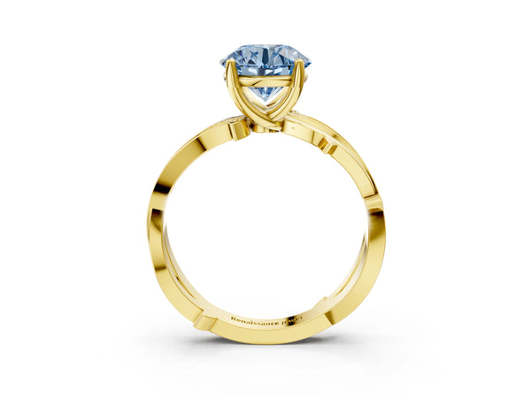 Yellow Gold Round Crossover Twist Pave Engagement Ring Setting for Fancy Blue Center