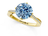 Yellow gold Fancy Blue Round  Solitaire Twist Band with Pavé Diamonds and Four-Prong Setting_54