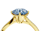Yellow gold Fancy Blue Round  Solitaire Twist Band with Pavé Diamonds and Four-Prong Setting_57