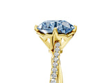 Yellow gold Fancy Blue Round  Solitaire Twist Band with Pavé Diamonds and Four-Prong Setting_58