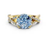 Yellow gold Fancy Blue Round  Solitaire Twist Band with Pavé Setting and Four-Prong Setting_17