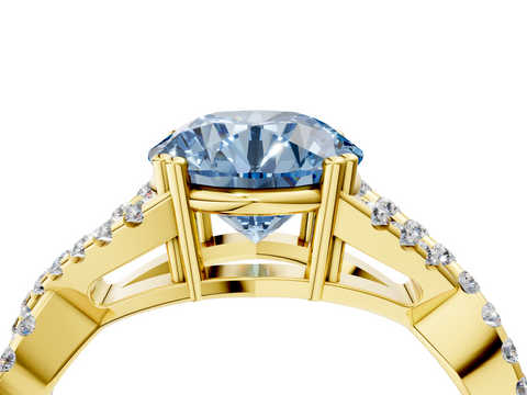 Yellow gold Fancy Blue Round  Solitaire Twist Band with Pavé Setting and Four-Prong Setting_21