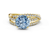 Yellow gold Fancy Blue Round  Solitaire Twist Band with Pavé Setting and Four-Prong Setting_85