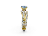 Yellow gold Fancy Blue Round  Solitaire Twist Band with Pavé Setting and Four-Prong Setting_87