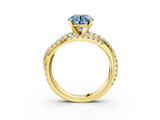 Yellow gold Fancy Blue Round  Solitaire Twist Band with Pavé Setting and Four-Prong Setting_88