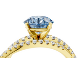 Yellow gold Fancy Blue Round  Solitaire Twist Band with Pavé Setting and Four-Prong Setting_89