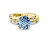 Yellow gold Fancy Blue Round  Solitaire Twist Band with Pave Prong Setting_59