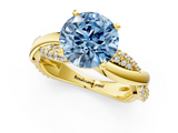 Yellow gold Fancy Blue Round  Solitaire Twist Band with Pave Prong Setting_60