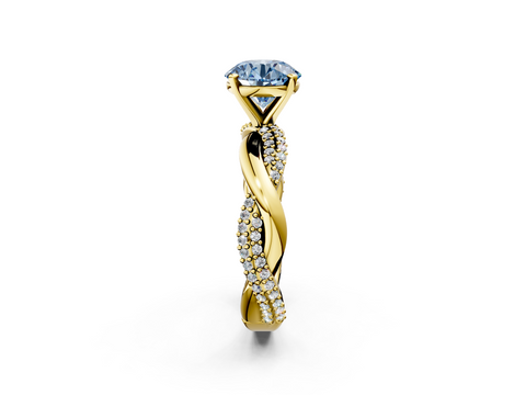 Yellow gold Fancy Blue Round  Solitaire Twist Band with Pave Prong Setting_61