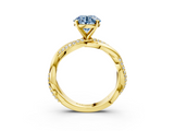 Yellow gold Fancy Blue Round  Solitaire Twist Band with Pave Prong Setting_62