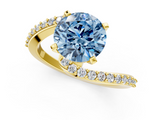 Yellow gold Fancy Blue Round  Solitaire Twist Band with Pave Set Diamonds and Four-Prong Setting_111