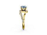 Yellow gold Fancy Blue Round  Solitaire Twist Band with Pave Set Diamonds and Four-Prong Setting_112