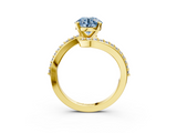 Yellow gold Fancy Blue Round  Solitaire Twist Band with Pave Set Diamonds and Four-Prong Setting_113