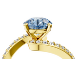 Yellow gold Fancy Blue Round  Solitaire Twist Band with Pave Set Diamonds and Four-Prong Setting_114