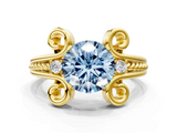 Yellow gold Fancy Blue Round  Solitaire Twisted Band Scroll Prong Ring_3