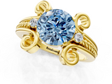 Yellow gold Fancy Blue Round  Solitaire Twisted Band Scroll Prong Ring_4