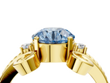 Yellow gold Fancy Blue Round  Solitaire Twisted Band Scroll Prong Ring_7