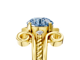 Yellow gold Fancy Blue Round  Solitaire Twisted Band Scroll Prong Ring_8