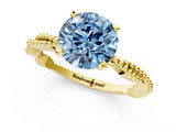 Yellow gold Fancy Blue Round  Solitaire Twisted Band with Bead Prong Setting_366