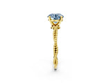 Yellow gold Fancy Blue Round  Solitaire Twisted Band with Bead Prong Setting_367
