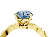 Yellow gold Fancy Blue Round  Solitaire Twisted Band with Bead Prong Setting_369