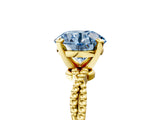 Yellow gold Fancy Blue Round  Solitaire Twisted Band with Bead Prong Setting_370