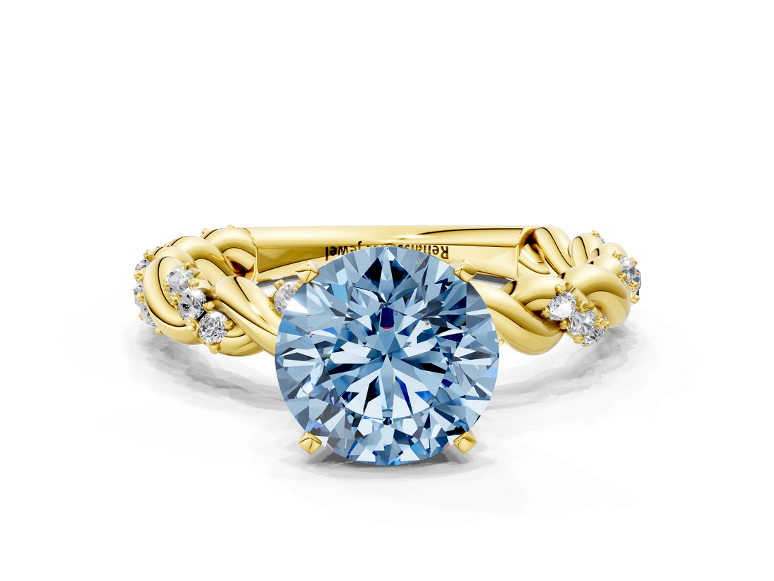 Yellow gold Fancy Blue Round  Solitaire Twisted Band with Pavé Accents and Four-Prong Setting_3