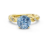 Yellow gold Fancy Blue Round  Solitaire Twisted Band with Pavé Accents and Four-Prong Setting_3