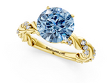 Yellow gold Fancy Blue Round  Solitaire Twisted Band with Pavé Accents and Four-Prong Setting_4