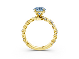 Yellow gold Fancy Blue Round  Solitaire Twisted Band with Pavé Accents and Four-Prong Setting_6