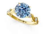 Yellow gold Fancy Blue Round  Solitaire Twisted Band with Prong Setting 1