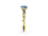 Yellow gold Fancy Blue Round  Solitaire Twisted Band with Prong Setting 2