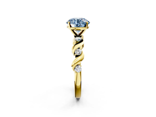 Yellow Gold Round Ribbon Twist Engagement Ring Setting for Fancy Blue Center