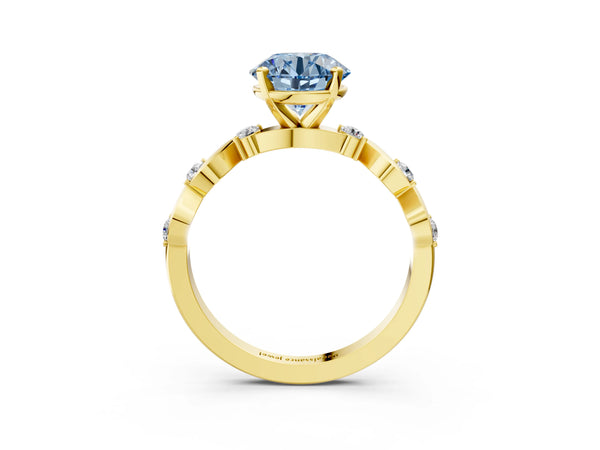 Yellow Gold Round Ribbon Twist Engagement Ring Setting for Fancy Blue Center