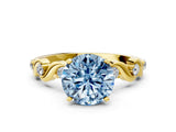 Yellow gold Fancy Blue Round  Solitaire Twisted Band with Prong Setting