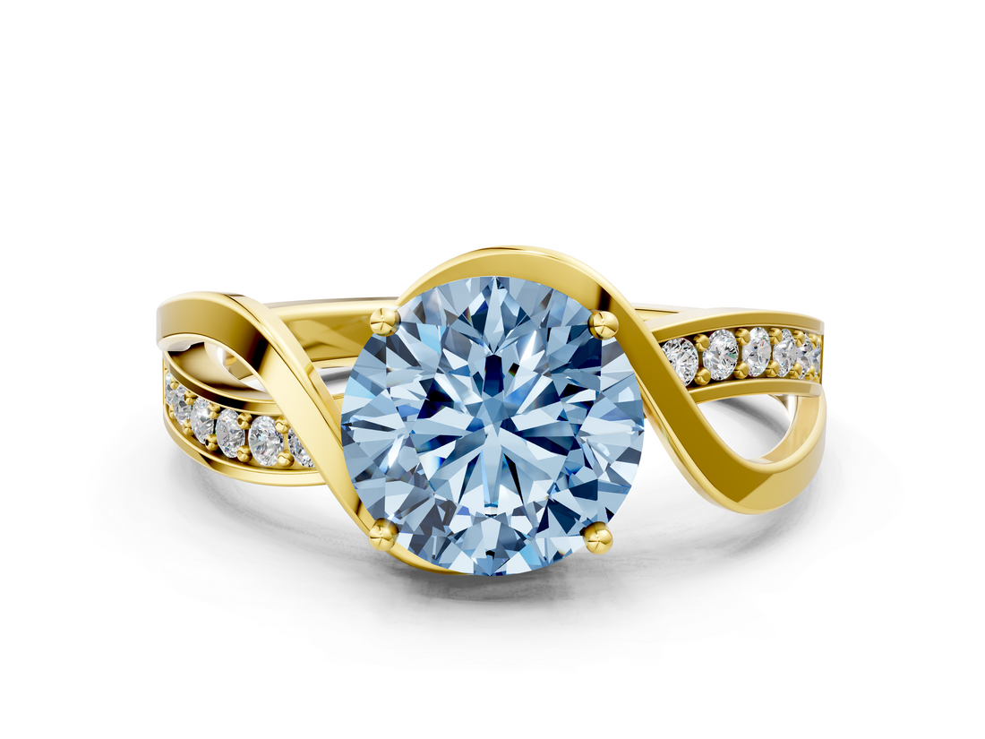 Yellow gold Fancy Blue Round  Solitaire Twisted Band with Prong Setting_3