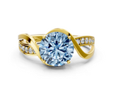 Yellow gold Fancy Blue Round  Solitaire Twisted Band with Prong Setting_3