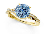 Yellow gold Fancy Blue Round  Solitaire Twisted Pave Diamond Ring with Four-Prong Setting_104