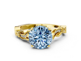Yellow gold Fancy Blue Round  Solitaire Vine Band with Milgrain Prong Setting_3