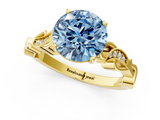 Yellow gold Fancy Blue Round  Solitaire Vine Band with Milgrain Prong Setting_4